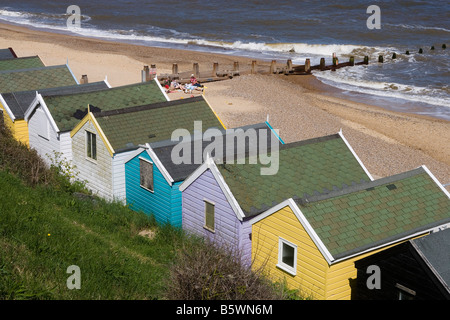 Southwold North Sea beach beach cottages Beach Huts Suffolk UK Stock Photo