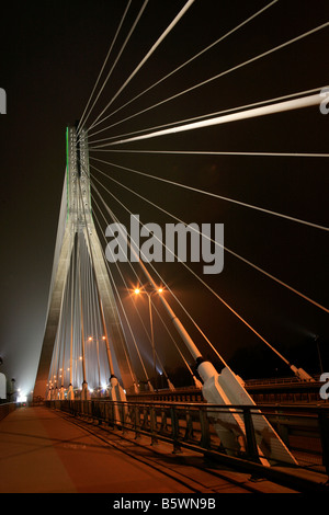 The Swietokrzyski Most - Holy Cross Bridge (2000) across the Vistula river in Warsaw, Poland Stock Photo