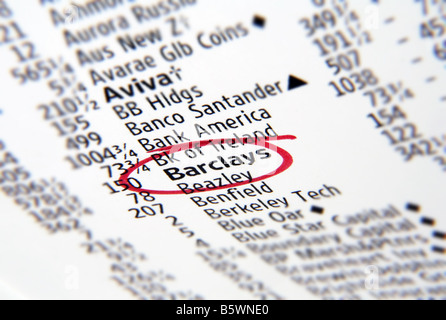 Barclays Bank Stock Share Price Listing In Newspaper Stock Photo