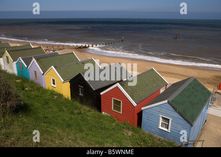 Southwold North Sea beach beach cottages Beach Huts Suffolk UK Stock Photo