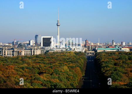 Panoramic view from the Victory Column at the Brandenburg Gate, Reichstag and other landmarks in Berlin, Germany Stock Photo