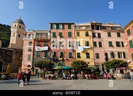 Main Square of the Village of Vernazza in Cinque Terre Italy Stock Photo