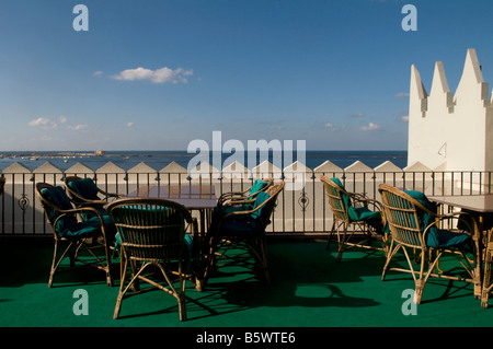 The rooftop restaurant of Steigenberger Cecil Hotel built in 1929 by the French-Egyptian Jewish Metzger family, in the city of Alexandria Egypt Stock Photo