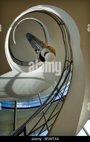 The modernist spiral staircase at the Art Deco De La Warr Pavilion at Bexhill on Sea East Sussex Stock Photo