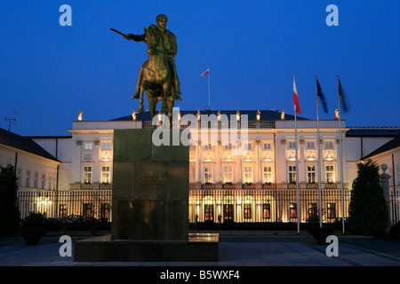 Equestrian statue of Prince Jozef Antoni Poniatowski (1763-1813) in front of the Koniecpolski Presidential Palace in Warsaw, Poland Stock Photo