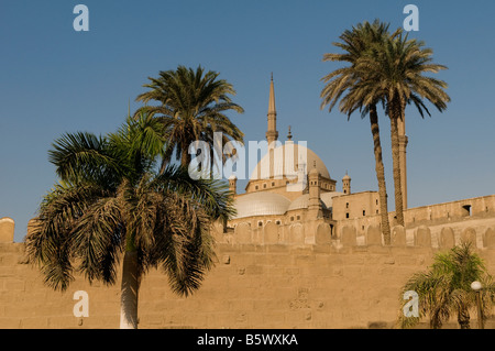 Domes and minarets of Mohammed Ali Mosque at the medieval Islamic Saladin or Salah ad Din Citadel on Mokattam hill near the center of Cairo Egypt Stock Photo