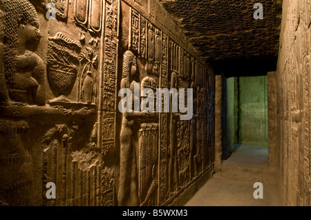 The “Dendera light bulb” hieroglyphics carving inside Dendera or Dendara Hathor Temple dedicated to the goddess Hathor in the province of Qena Egypt Stock Photo
