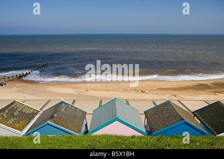 Southwold North Sea beach beach cottages Beach Huts Suffolk UK Stock Photo