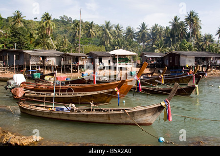 Boats anchored in an inlet at Ban Sang Ga-u, a sea gypsy village in Ko ...