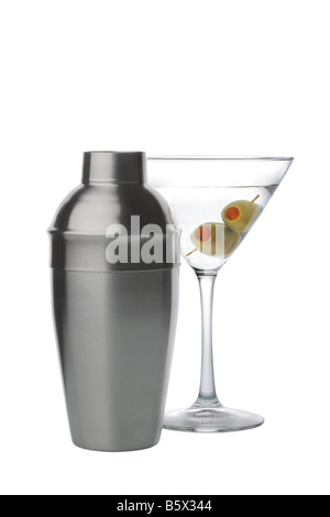 Martini drink and shaker cutout isolated on white background Stock Photo