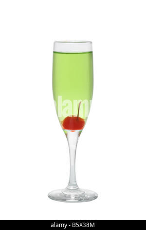 Green drink with cherry cutout isolated on white background Stock Photo