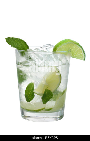 Mojito drink with limes and mint cutout isolated on white background Stock Photo