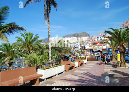 Beach and promenade, Playa de la Arena, Puerto de Santiago, Tenerife, Canary Islands, Spain Stock Photo