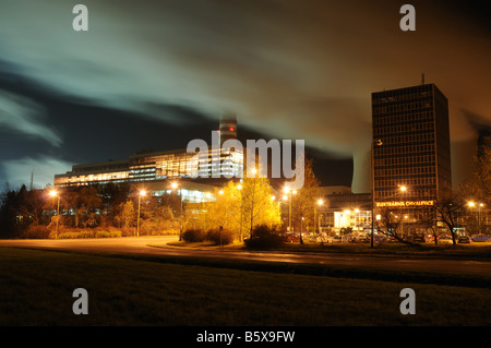 Night view on coal power station in Chvaletice, Czech Republic. Stock Photo