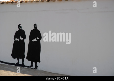 mural of monks, painted on a wall in the village of Campo de Criptana, Ciudad Real Province, Castilla-La Mancha, Spain