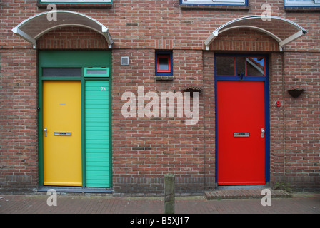 2 front doors in suburban street Domburg Netherlands Stock Photo