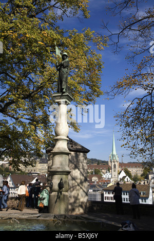 Lindenhof fountain viewpoint Switzerland Zurich Stock Photo