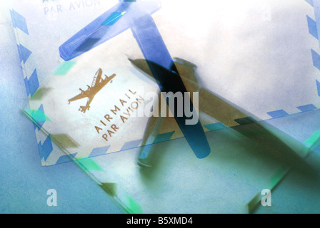 blurred airmail envelope and fountain pen Stock Photo