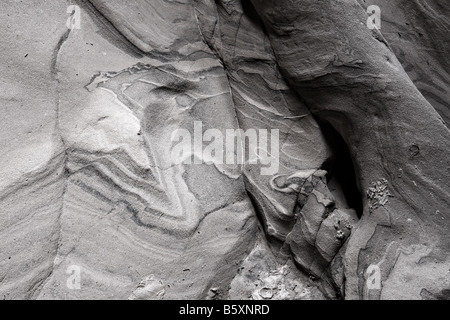 Black and white image of a detail in the canyon wall of lower Antelope Canyon near Page, Arizona Stock Photo