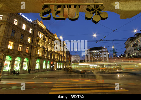 Bank UBS and Credit suisse at Paradeplatz Tram Zurich Switzerland Stock Photo