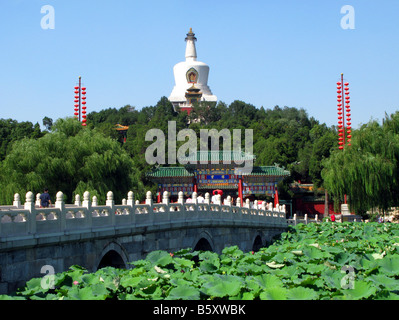 Bridge and entrance to the White Pagoda atop Jade Islet in the Beihai Park in Beijing. Beijing China Asia Stock Photo