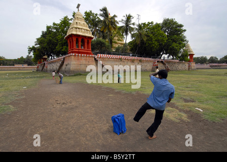 A GAME OF CRICKET IN PROGRESS, MADURAI TAMILNADU Stock Photo