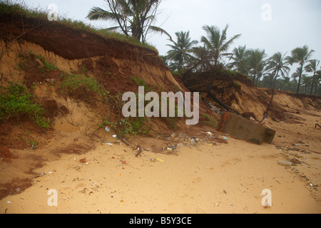 Beach Erosion, Taj Holiday Village at Sinquerim Beach, Goa, India Stock Photo