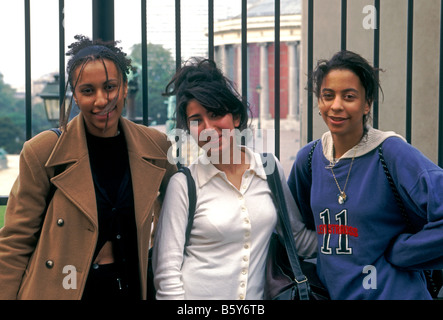 three young women, city of Brussels, Belgium, Europe Stock Photo