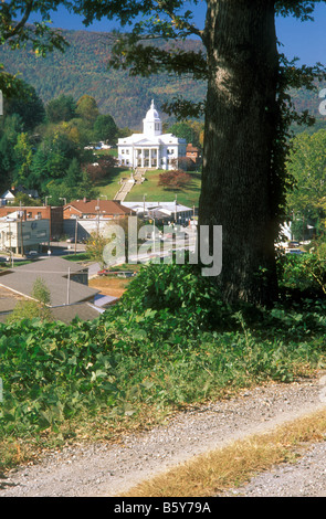 Old Jackson County Courthouse, a history museum in downtown Sylva, NC, viewed from a gravel country road; fall colors Stock Photo