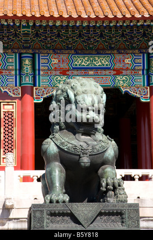 Bronze lion statue inside the imperial city in Beijing, China Stock Photo