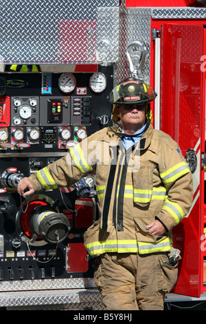 A firefighter MPO at the controls of the pumper Stock Photo - Alamy