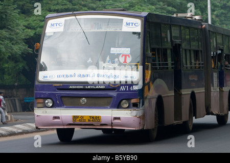 An MTC (Metropolitan Transport Corporation) bus in Chennai, Tamil Nadu, India. Stock Photo