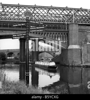 UK England Manchester Castlefield tourist information sign beside Bridgewater Canal Stock Photo