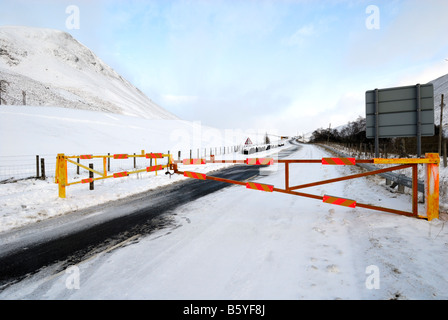 A93 Blairgowrie - Braemar road blocked by snow at the Spittal of Glenshee, Perthshire, Scotland Stock Photo