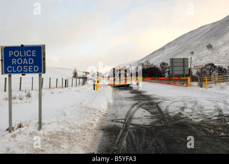 A93 Blairgowrie - Braemar road blocked by snow at the Spittal of Glenshee, Perthshire, Scotland Stock Photo