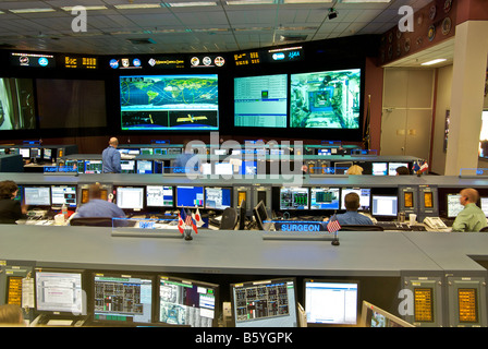 Ground controllers working in the new state of the art NASA Mission Control Center at the Johnson Space Center Stock Photo