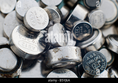 Pile of button cells (watch batteries) Stock Photo