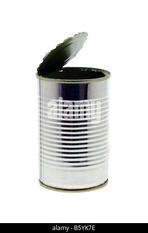 Empty tin can on white background Stock Photo