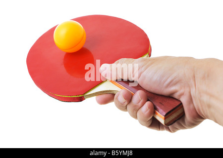 Hand holding table tennis bat balancing the ball Stock Photo