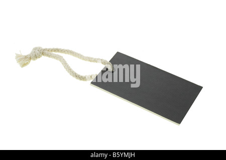 Black blank cardboard paper label with string on white background Stock Photo