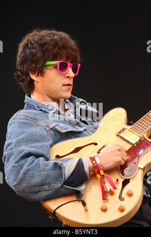 Vampire Weekend pop group band lead singer Ezra Koenig performing live on stage at Glastonbury Festival June 2008 Stock Photo