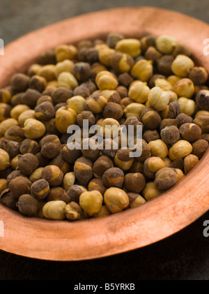 Dish of Roasted Salted Chickpeas Stock Photo