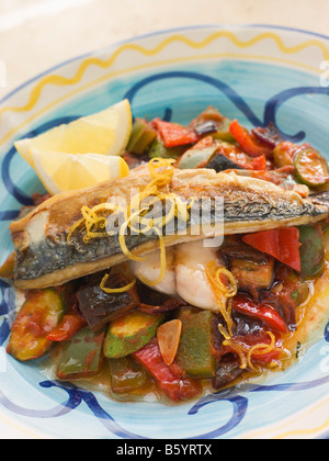 Fillets of Mackerel in Lemon Samfaina Stock Photo