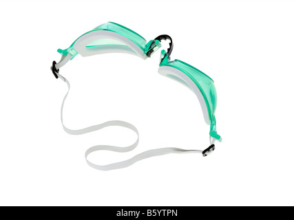 Top view of swimming goggles on white background Stock Photo