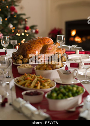 Roast Turkey Christmas Spread Stock Photo