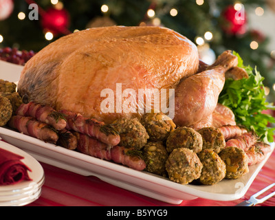 Traditional Roast Turkey with Trimmings Stock Photo