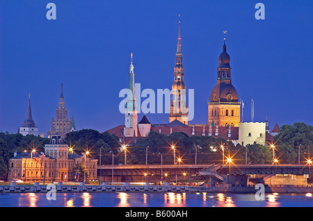 Evening view of quay of Daugava in Riga Stock Photo