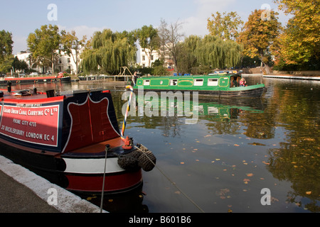 Narrow boats on Canal near Little Venice St Johns Wood London UK Stock Photo