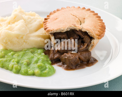 Steak Pie Mash and Mushy Peas Stock Photo