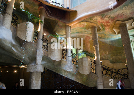 Spain, Barcelona, the stairs of La Casa Milà also known as 'La Stock ...